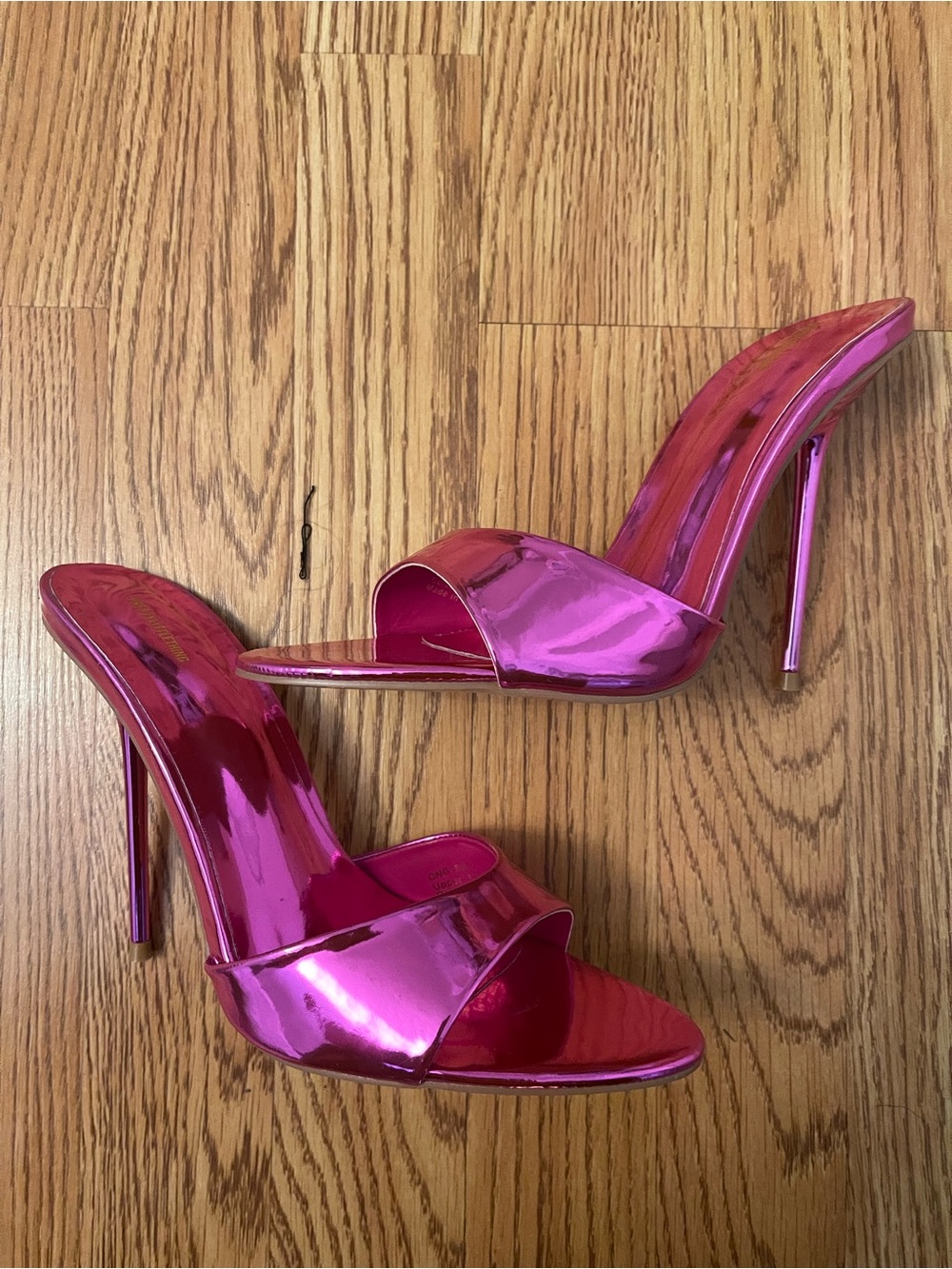 PrettyLittleThing Metallic Hot Pink Stiletto Slide Heels